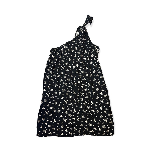 American Eagle Black Floral Viscose One Shoulder Pocket Dress Size XSmall - Picture 2 of 3